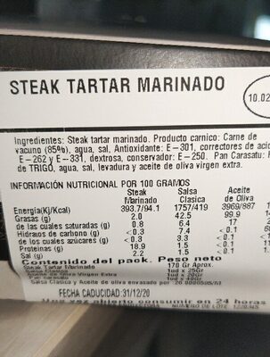 Steak Tartar Marinado - Ingredients - es