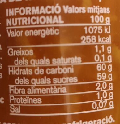 Mermelada de naranja - Información nutricional