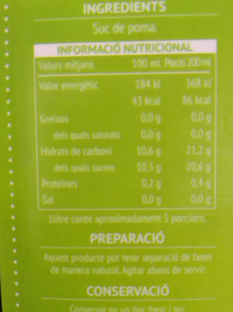 Suc de poma - Información nutricional
