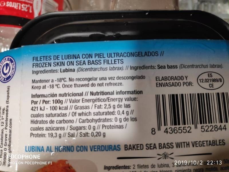 LUBINA CON PIEL ULTRACONGELADA - Informació nutricional - es