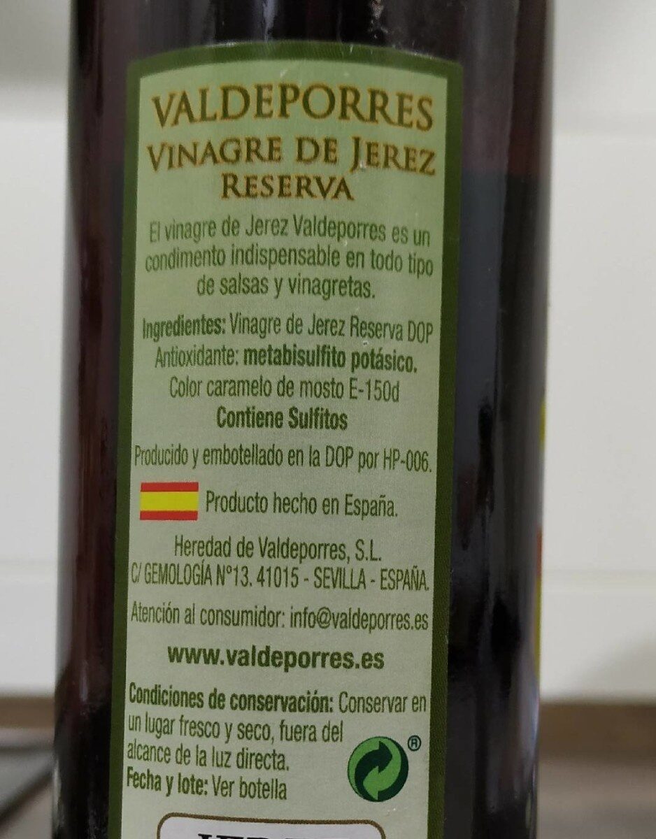 Vinagre de Jerez - Informació nutricional - es