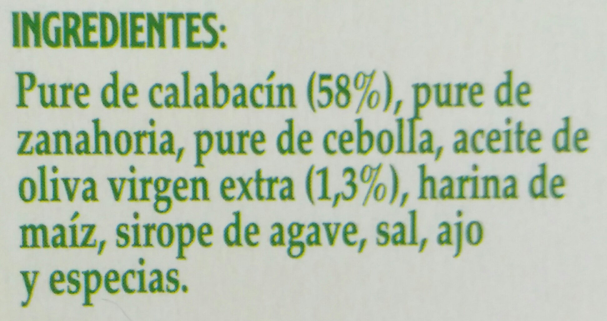 Crema natural de calabacín con aceite de oliva virgen extra - Ingredientes
