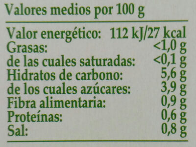 Crema natural de calabacín con aceite de oliva virgen extra - Información nutricional