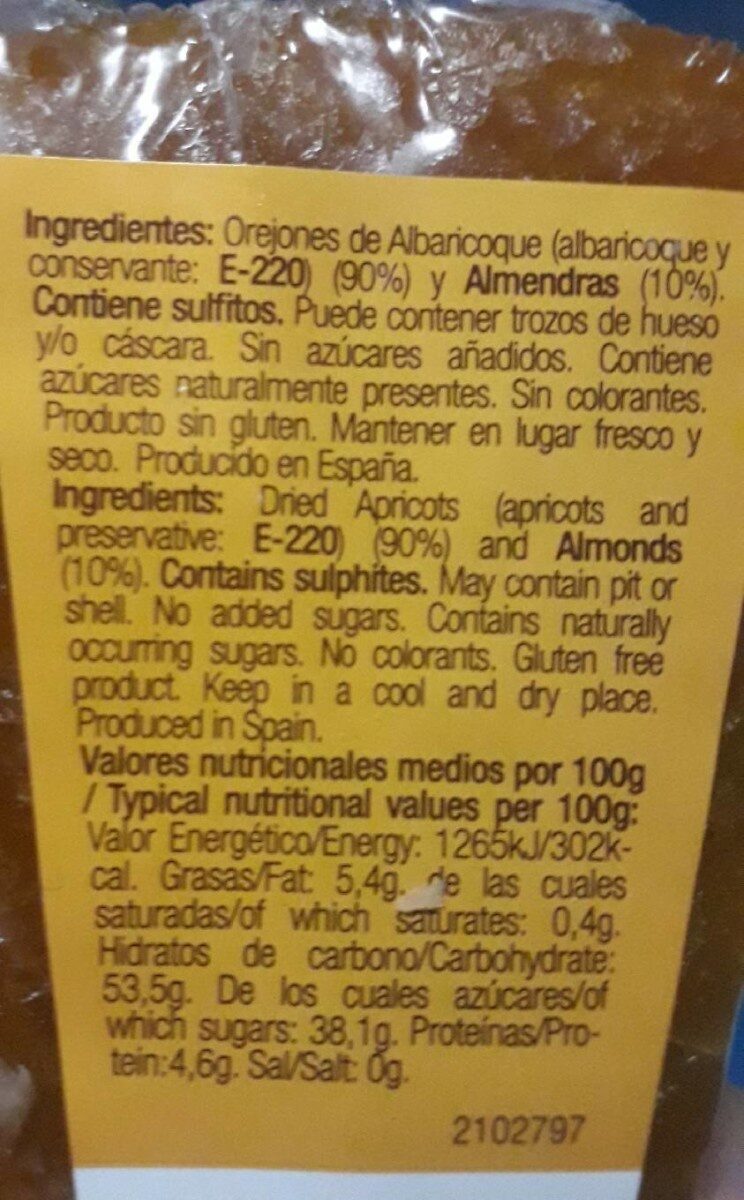 Pan de albaricoque con almendra - Información nutricional