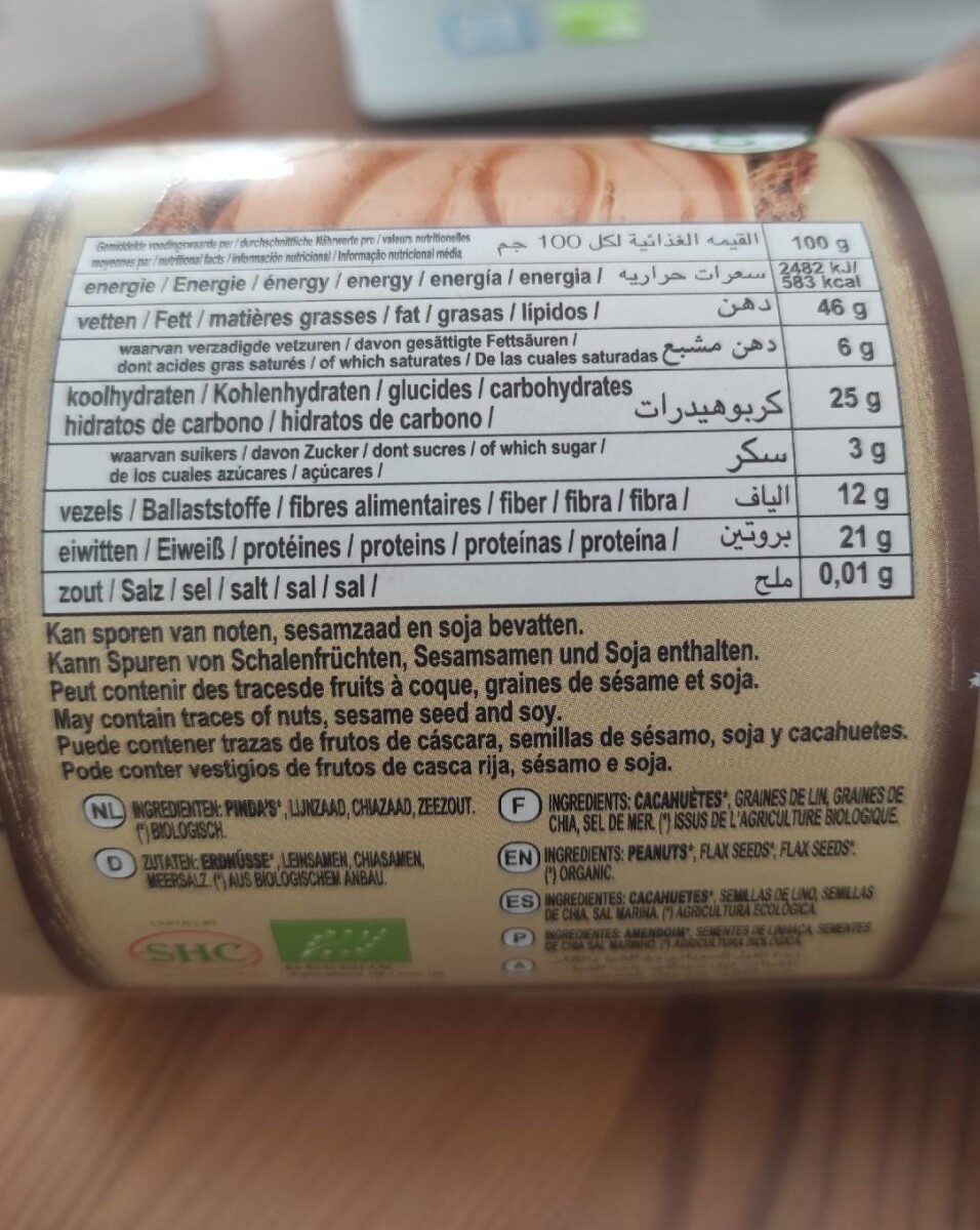 Organic peanut butter chía & flax - Informació nutricional - es