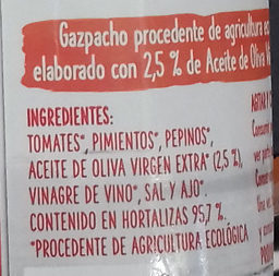 Gazpacho ecológico - Ingredients - es