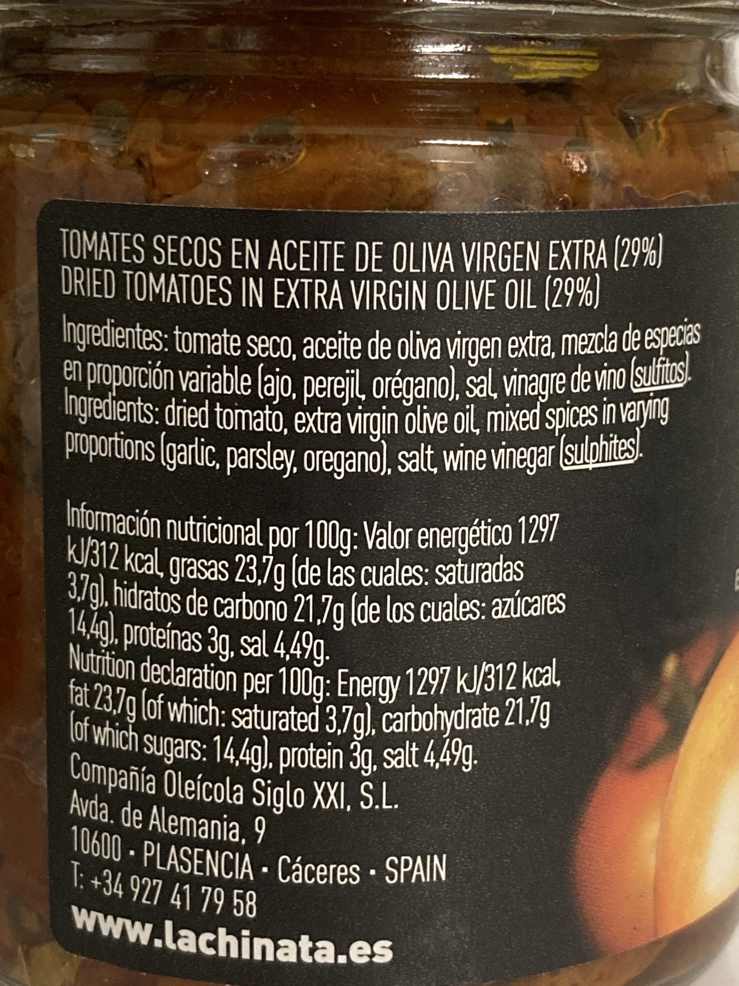 Tomates secos en aceite de oliva virgen extra - Ingredienser - es