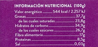 Chocolate con Lavanda - Informació nutricional - es