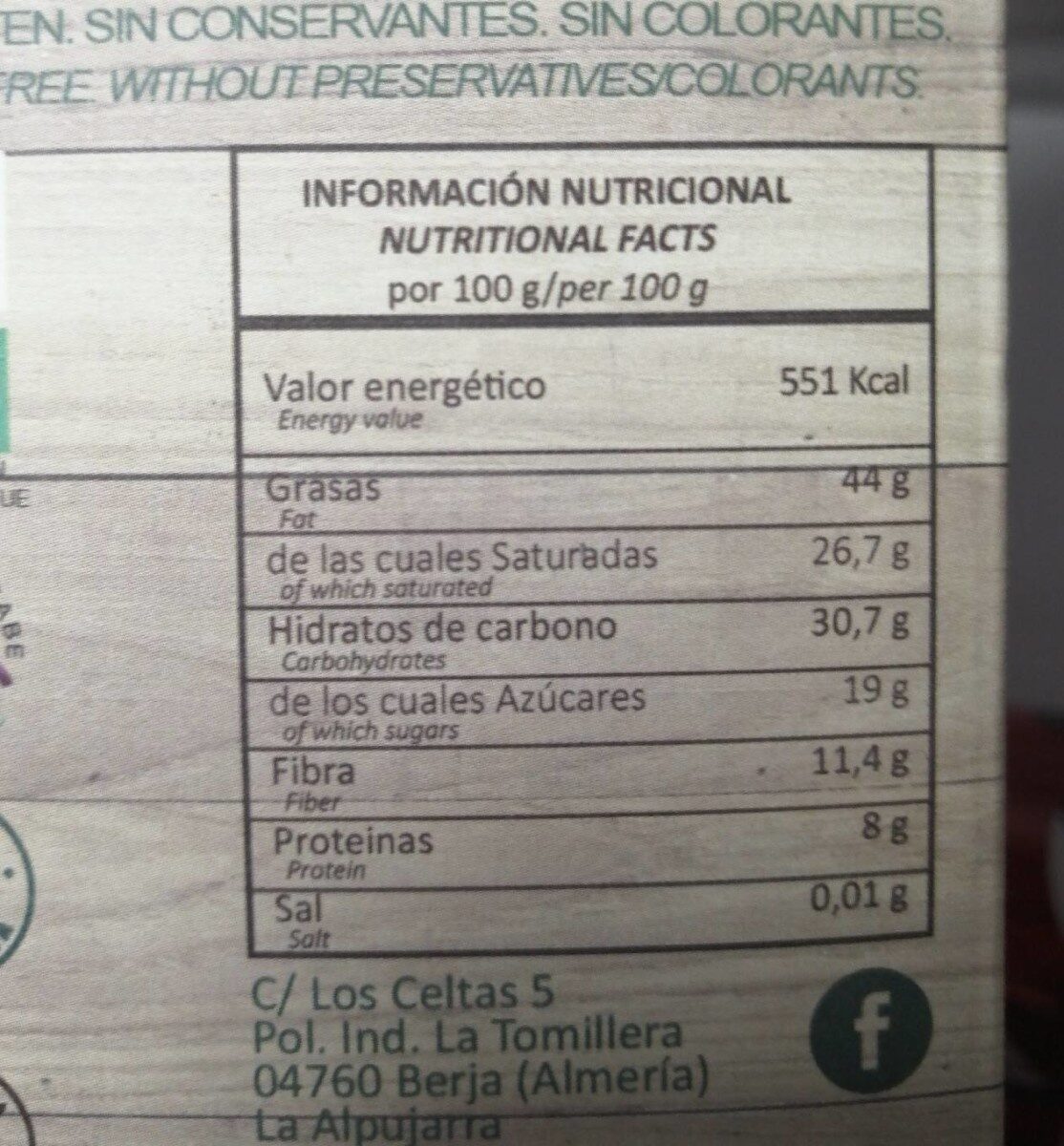 Chocolate con leche ecológico con arroz inflado - Informació nutricional - es