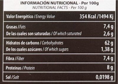 Tableta de algarroba - Informació nutricional - es