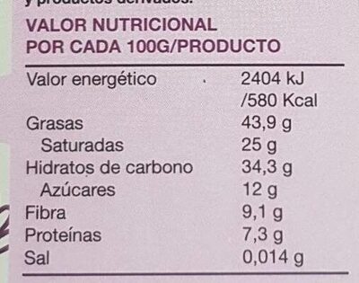 Tableta Algarroba con Cacao y Almendras - Nutrition facts - es