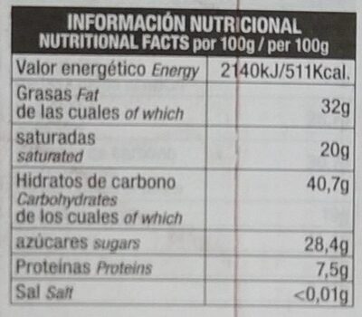 Chocolate negro ecológico con naranja - Informació nutricional - es