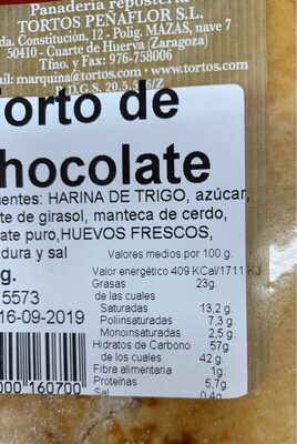 Torto de chocolate - Información nutricional