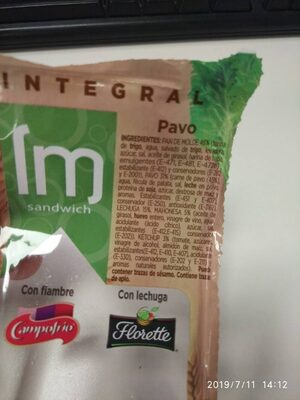Sandwich integral de pavo - Ingredients - es