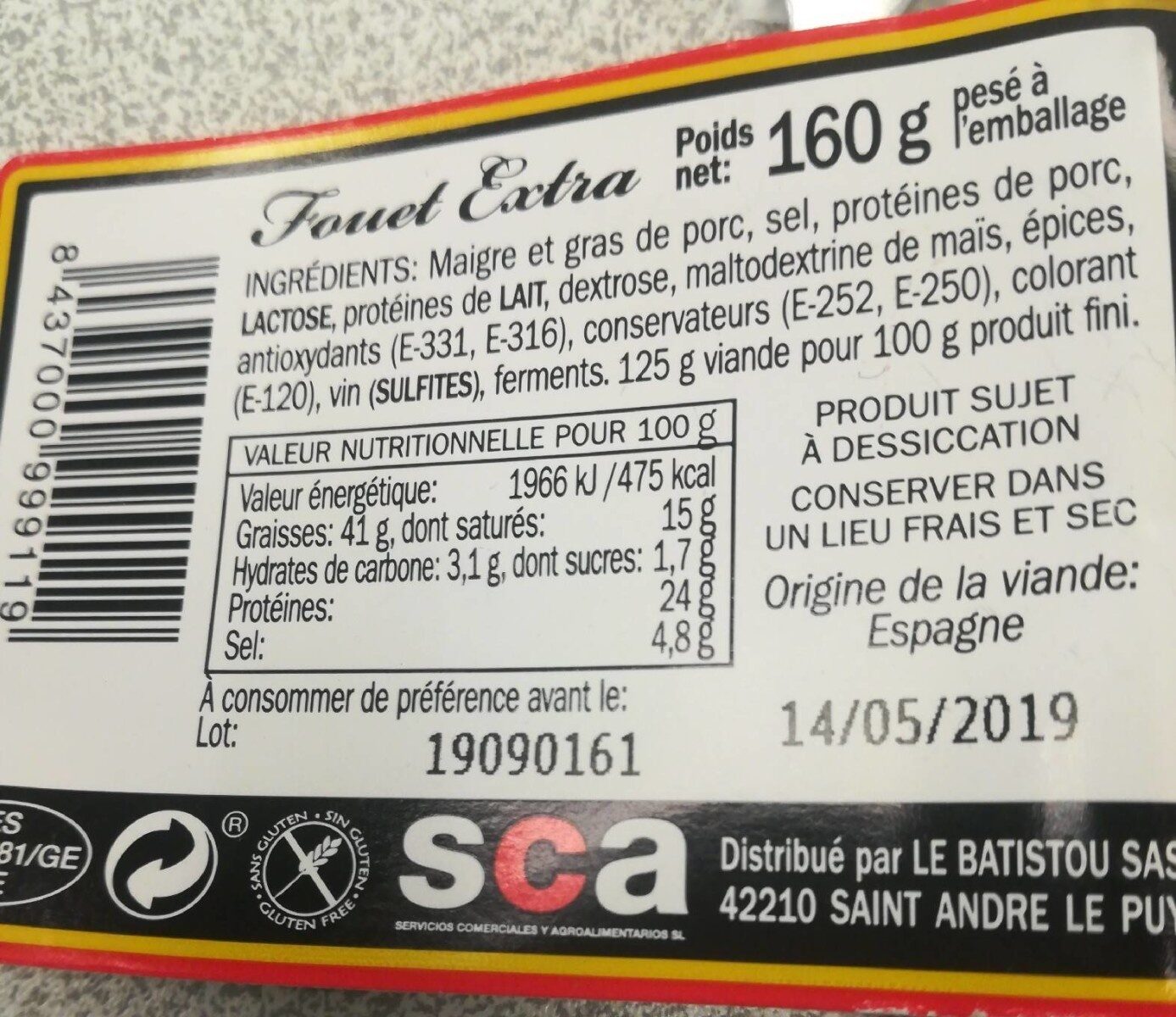 Fouet Extra "Le Catalan" - Nutrition facts - fr