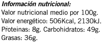 Tableta de chocolate negro con almendras 58% cacao - DESCATALOGADO - Informació nutricional - es