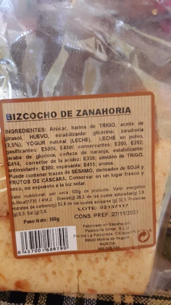 Bizcocho de Zanahoria - Producto