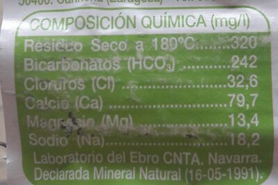 Agua mineral natural manantial lamuela - Información nutricional