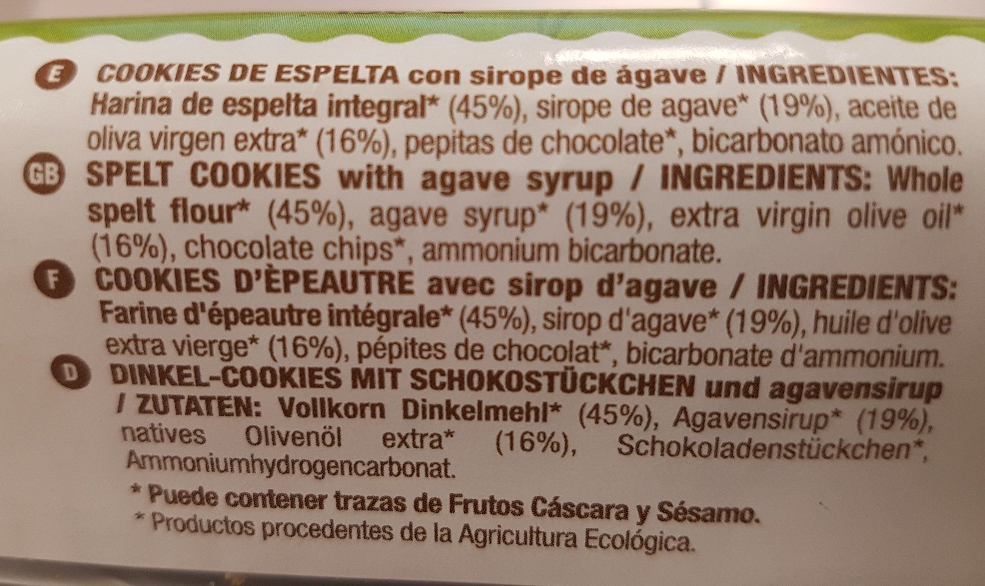 Cookies de Espelta - Osagaiak - fr