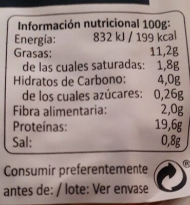 Tempe de soja macerado con tamari - Nutrition facts - es