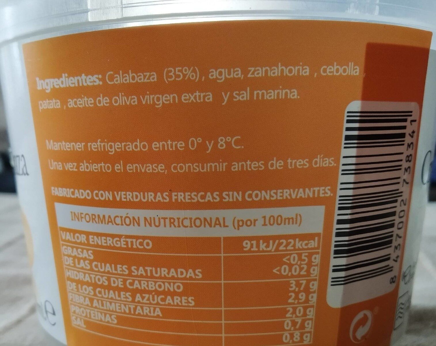 Crema de calabaza - Nutrition facts - es
