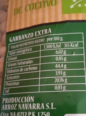 Garbanzos ecológico - Nutrition facts - es