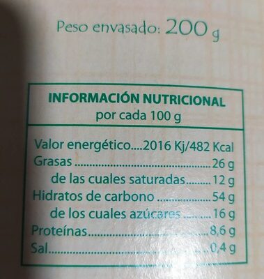 GALLETAS DE AVENA - Tableau nutritionnel - es