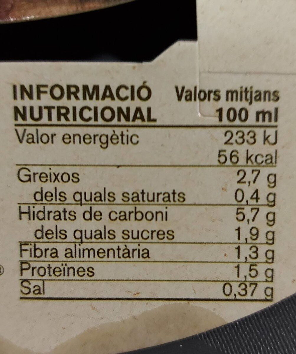 Crema Carbassó - Información nutricional