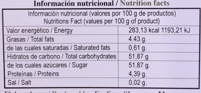Pan de higo ecológico con naranja - Nutrition facts - es