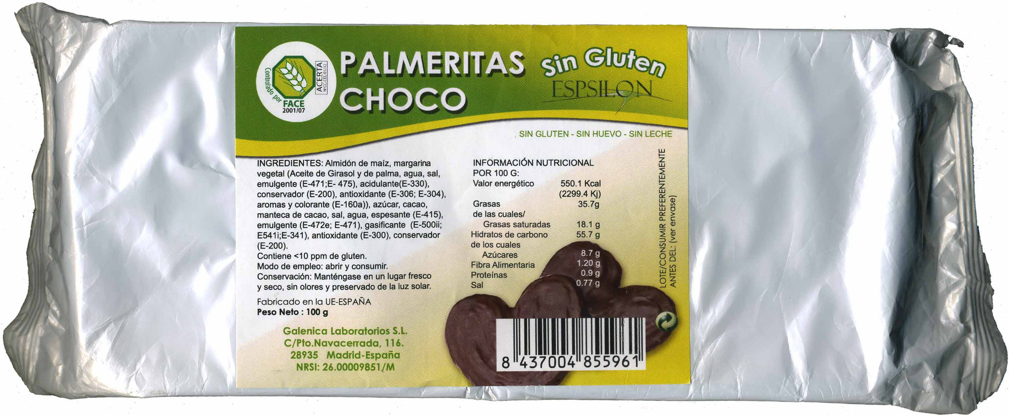 Palmeritas choco sin gluten - Product - es