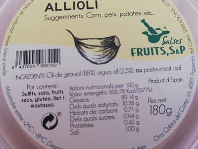 Salsa Allioli - Ingredients - es