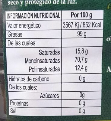 Almazara Márquez de prado - Información nutricional