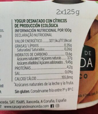 Yogur griego 0% sirtaki de citricos - Nutrition facts