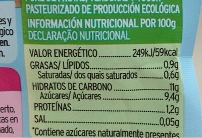 Ecologico junior zanahoria con fruta y yogur - Nutrition facts - es
