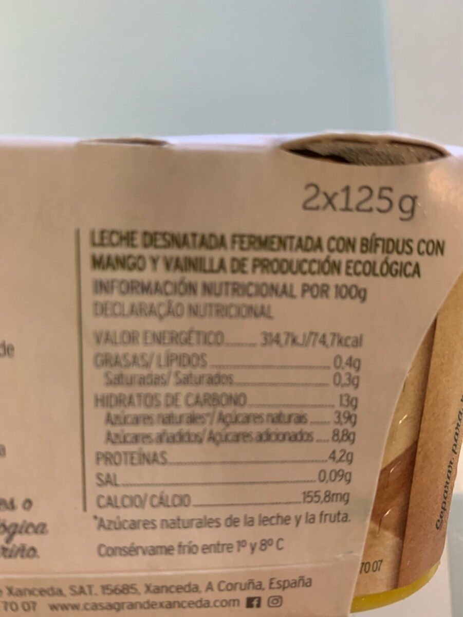 Bífidus desnatado con mango y vainilla - Nutrition facts - es