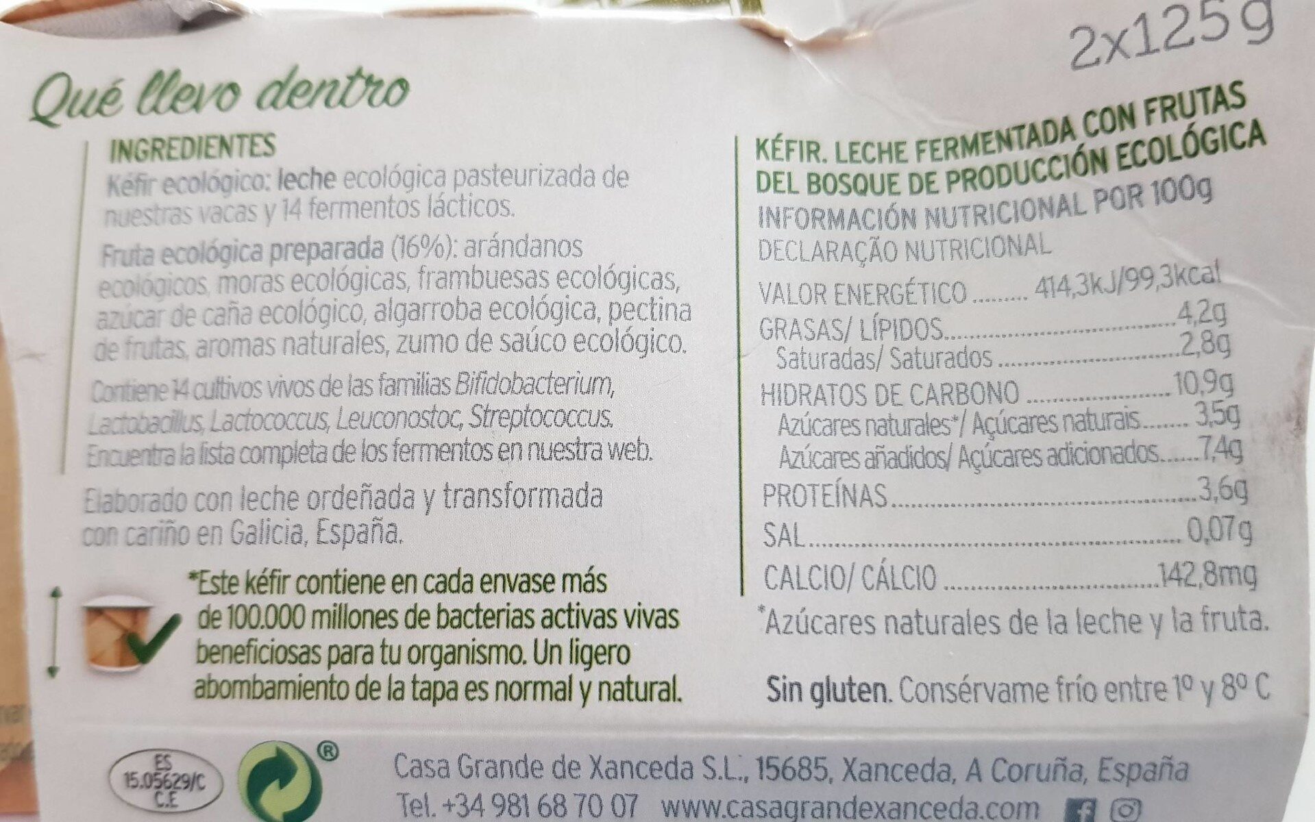 Yogurt ecológico Kefir 14 con frutas del bosque - Nutrition facts - es