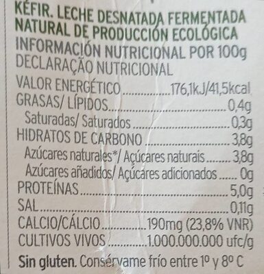 Kefir - Nutrition facts - es