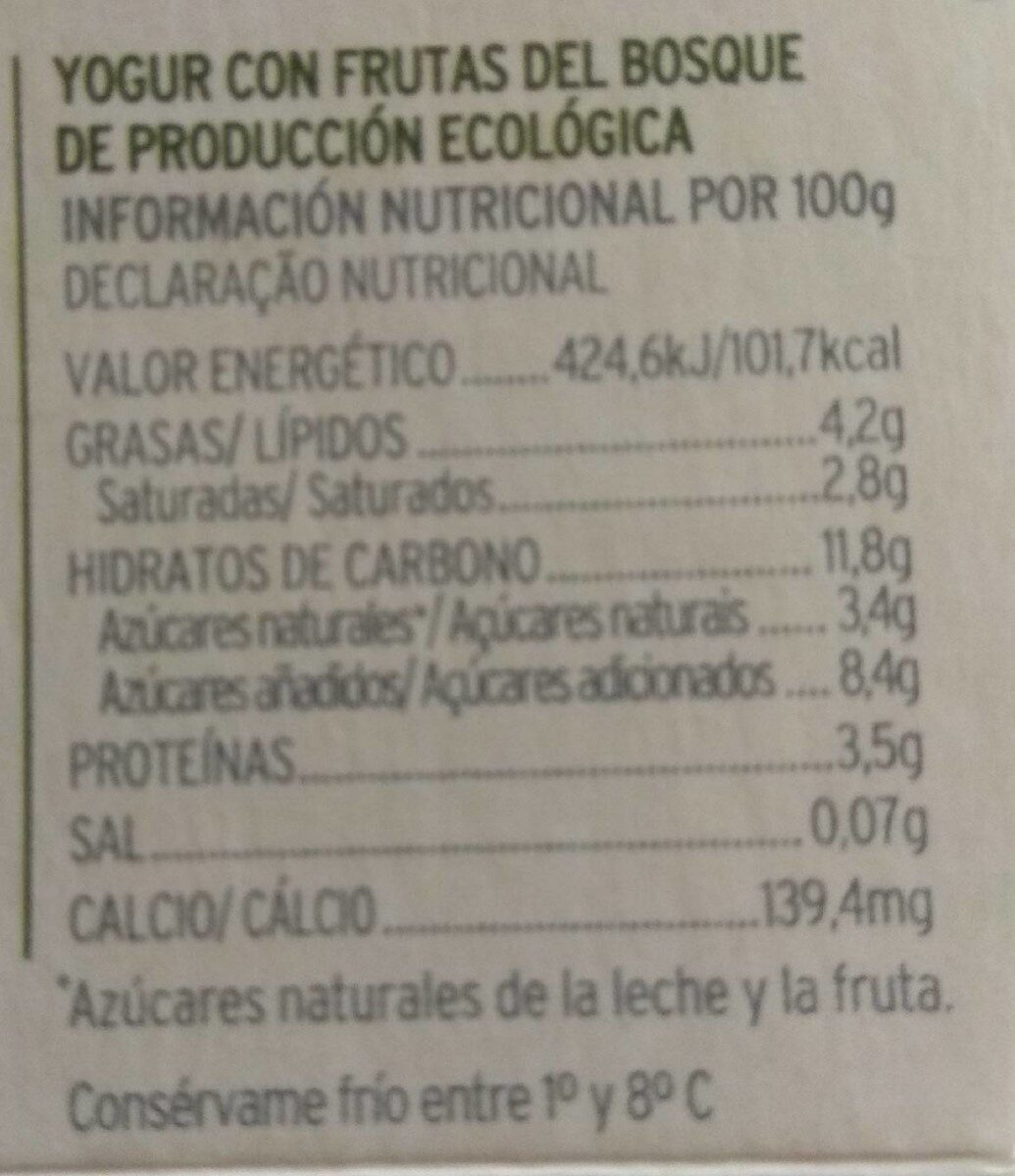 Yogur con frutas del bosque - Nutrition facts - es