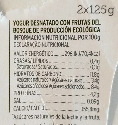Yogur desnatado 0% con frutas del bosque - Nutrition facts - es