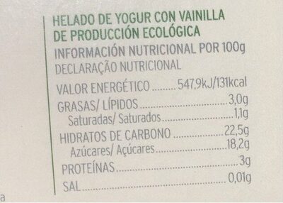 Helado de yogur con vainilla - Nutrition facts - es