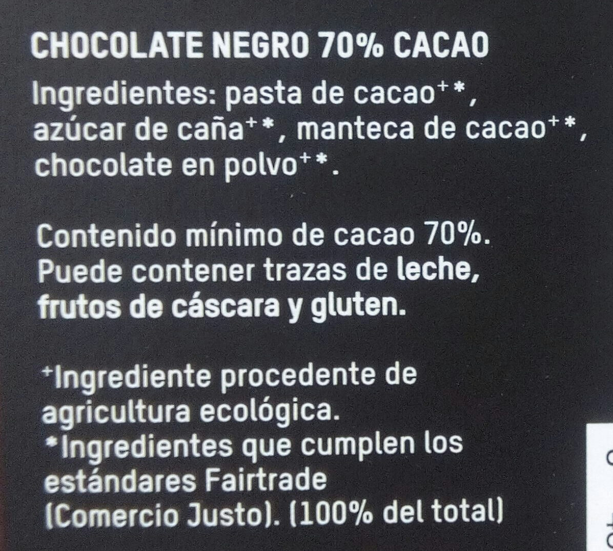 Chocolate negro Bío - Ingredients - es