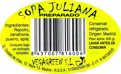 Sopa juliana - Ingredientes