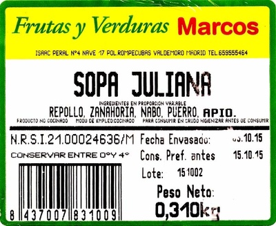 Sopa Juliana - Ingredients - es