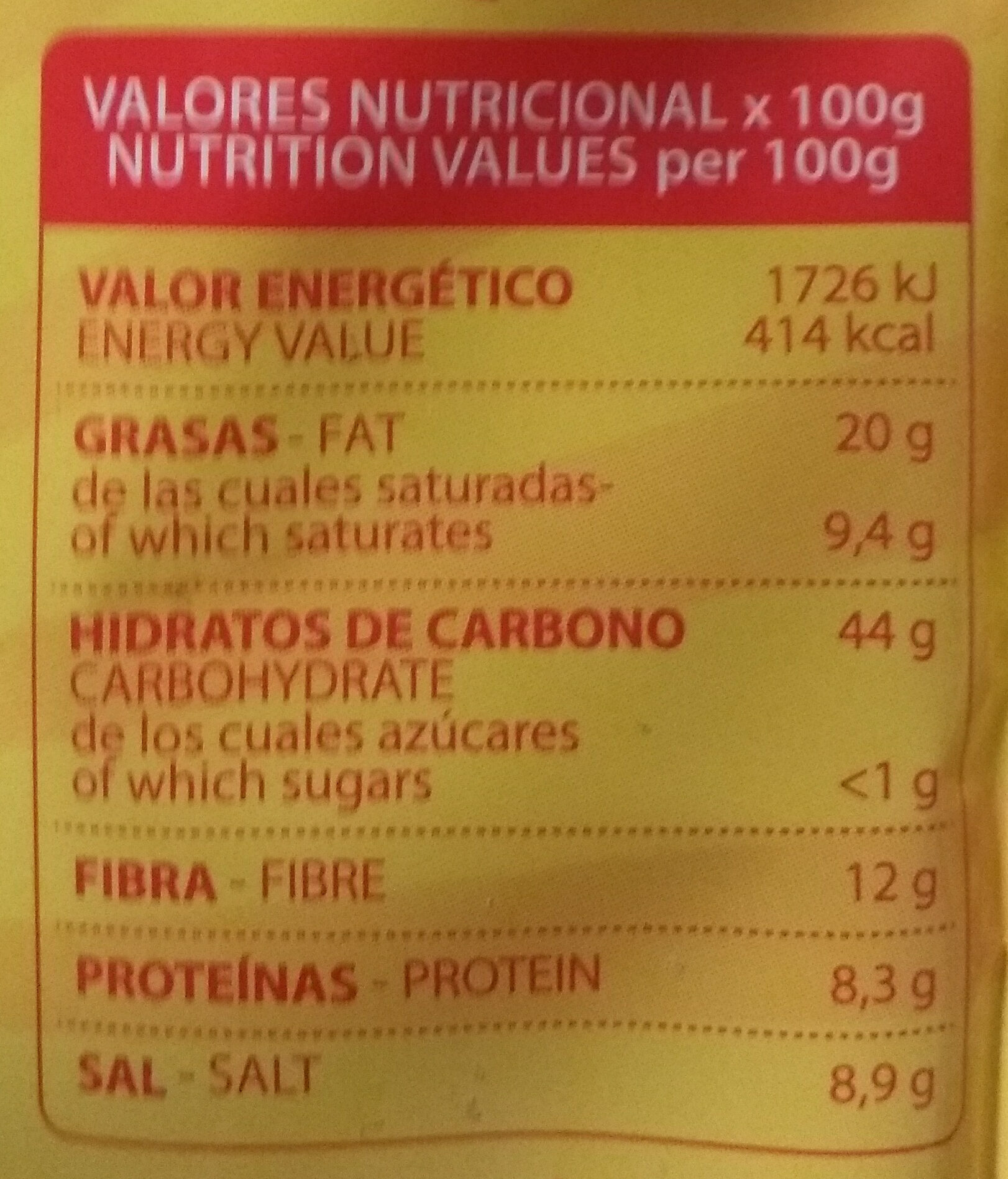 Pop Corn Mantequilla - Información nutricional