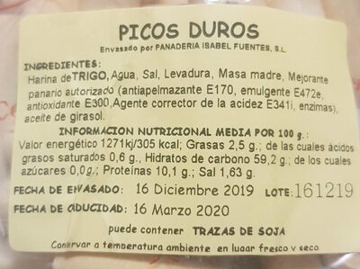 Picos duros - Nutrition facts - es