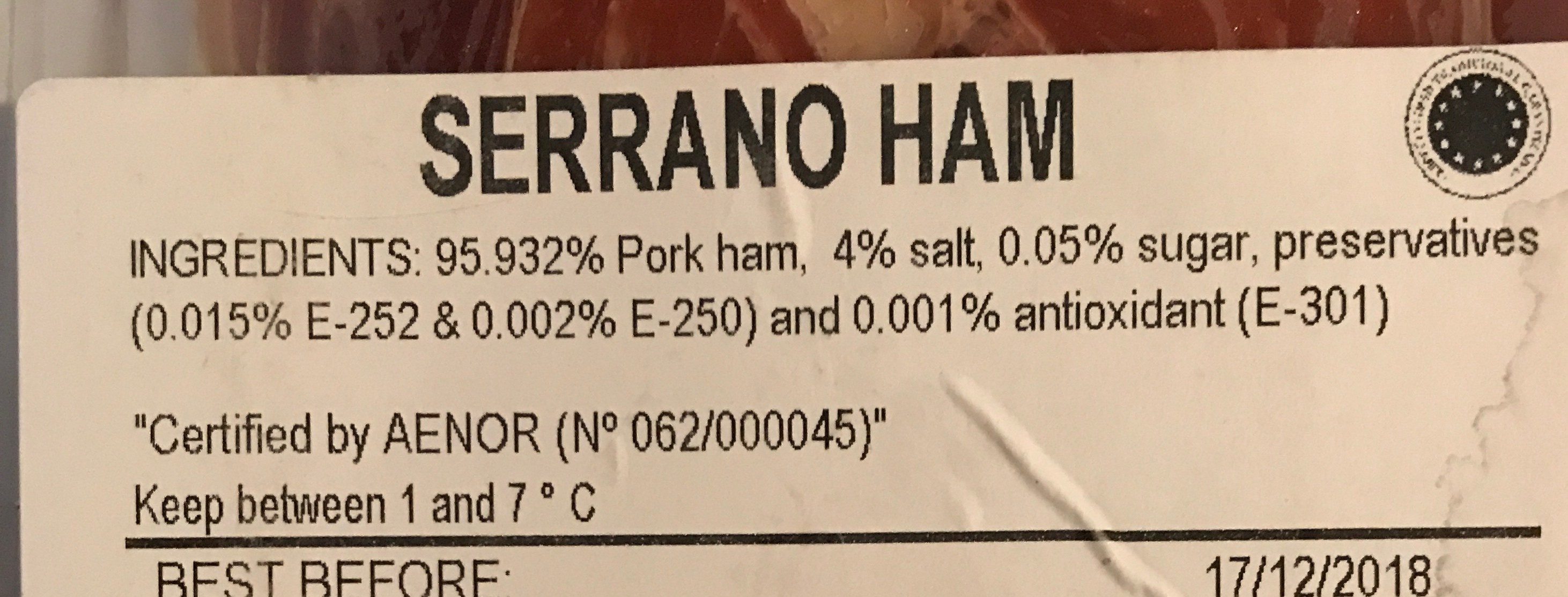 Serrano ham slices - Ingredients
