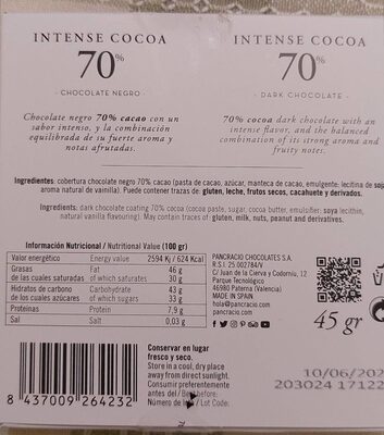 70p intense cocoa - Voedingswaarden - fr