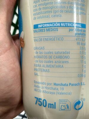 Horchata fresca - Informació nutricional - es