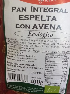 Pan Integral Espelta con Avena - Ingredients - es
