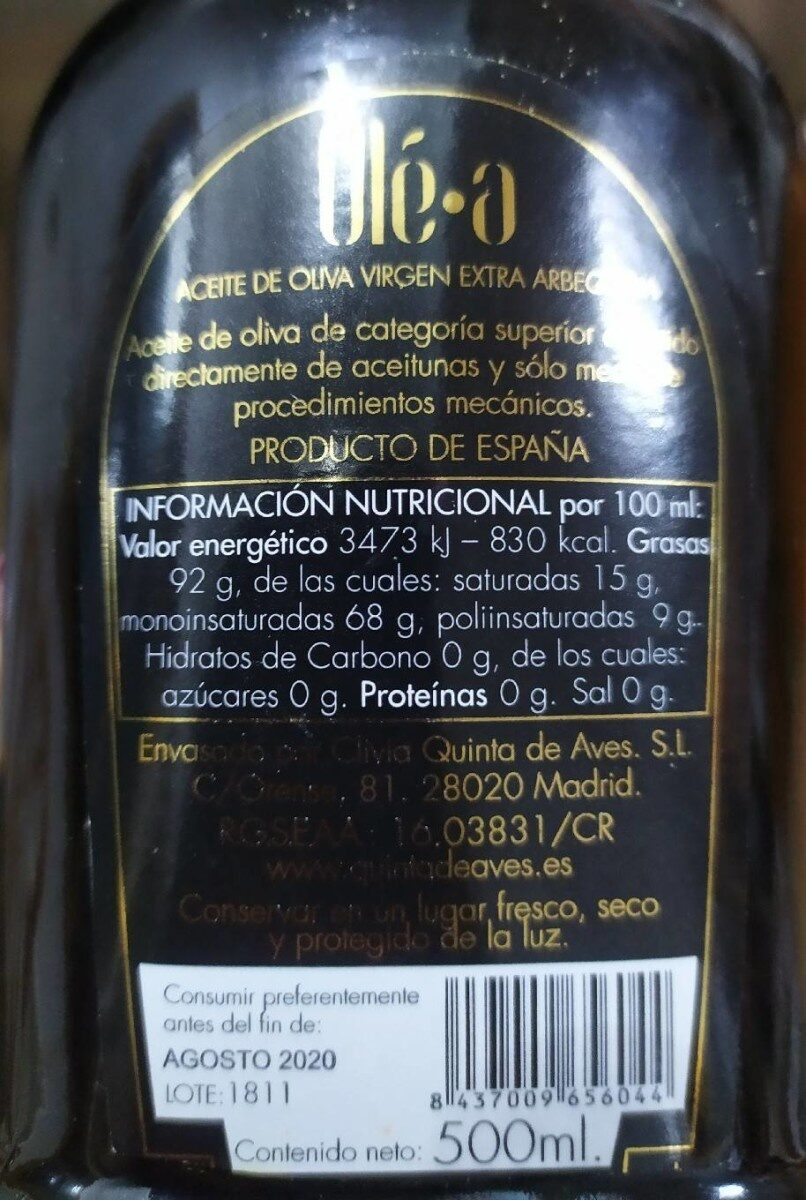 Aceite de oliva Olea - Nutrition facts - es